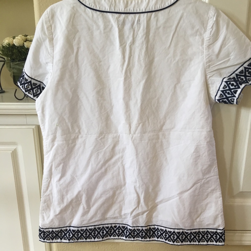 Catherine Malandrino eyelet cotton linen top black embroidery trim - Picture 5 of 7
